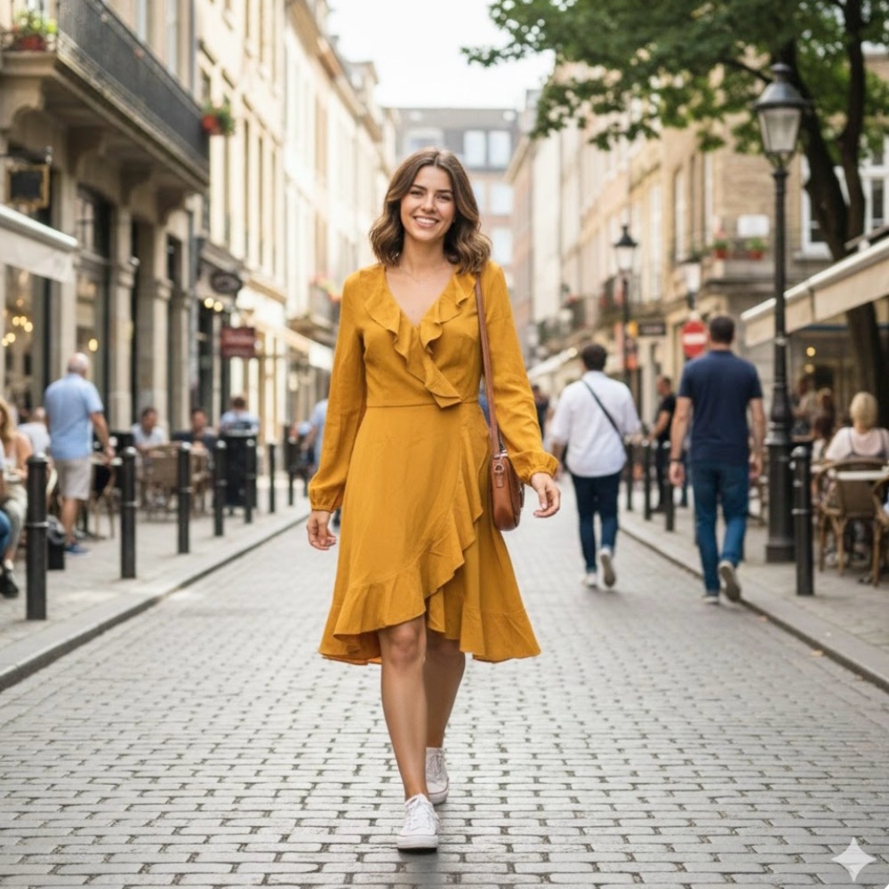 Missguided Yellow Long Sleeve V-Neck Sundress